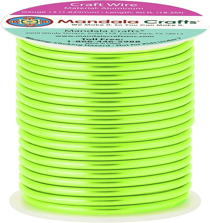 Mandala Crafts 13 Gauge Anodized Aluminum Craft Wire for Jewelry Making - 60 FT Colored Flexible Light Green Wire - Bendable for Bonsai Armature Crafting Sculpting