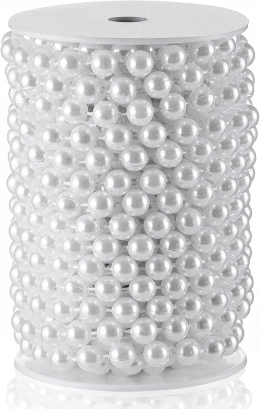 Craft String Pearls 10MM Pearl Bead, 33 Feet White Faux Pearl Garland Spool Roll Strand Wedding Party Decoration, Christmas Tree Decorations