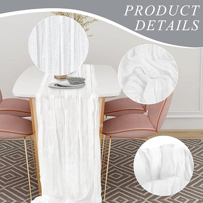 6 Pack Cheesecloth Table Runner 10Ft Christmas Gauze Boho Table Runners for Wedding Decor Bridal Shower Decorations Baby Shower Party(35" x 120")