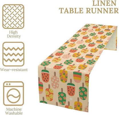 Summer Popsicles Table Runner, Colorful Cute Ice Cream Childish Seasonal Dinner Runner for Party Holiday Home Kitchen Dining Table Decor 13"x120"