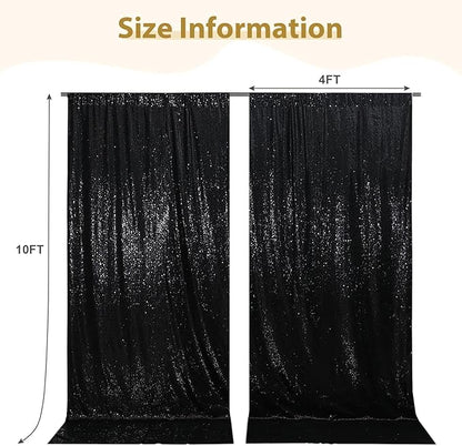 SquarePie Sequin Backdrop Curtain 8FT x 10FT Black Satin Backing Fabric Photography Background for Wedding Patry 4FT x 10FT 2 Panels