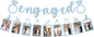 Pre-Strung Engaged Photo Banner - Light Blue Glitter Engagement Party Decoration Supplies with Romantic Memories Picture Card Frames for Bachelorette, Bridal Shower, Wedding Party Photo Booth Props