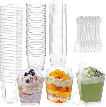 360 Pack 5oz 6oz Dessert Cups with Lids and Spoons, 3 Styles Clear Plastic Appetizer Cups for Halloween Party Disposable Mini Parfait Cups for Serving Fruit Trifle Mousse Ice Cream and Pudding