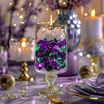 HappyFiller Halloween Decoration Fake Ice Rocks Crystal Cubes Stones for Vase Fillers,Party Decor, Crafts,Pirate Treasure Jewels Plastic Gemstone,Table Scatters,Mix Purple Green Black,15 OZ