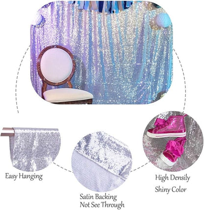 SquarePie Sequin Backdrop Not See Through Thick Stain Background for Photography Glitter Curtain Party 8FT x 8FT Silver