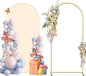 Metal Arch Backdrop Stand and Cover Set, 6FT Beige Reusable Spandex Fitted Backdrop Cover and Gold Wedding Arch Frame for Baby Shower, Birthday, Parties Decoration.