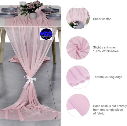 MDS Halloween Chiffon Table Runner - 5 Pack, 29 x 170 Inches, 14ft Each - Sheer Spooky Table Runners for Haunted House Parties, Trick-or-Treat Tables, Witchy Décor, Wedding & Events - Blush Pink