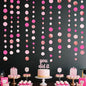 Hot Pink Rose Gold Party Decorations Circle Dots Garland Hanging Polka Dot Streamer for Girls Birthday Bachelorette Baby Shower Wedding Bridal Shower Anniversary Hen Party Supplies