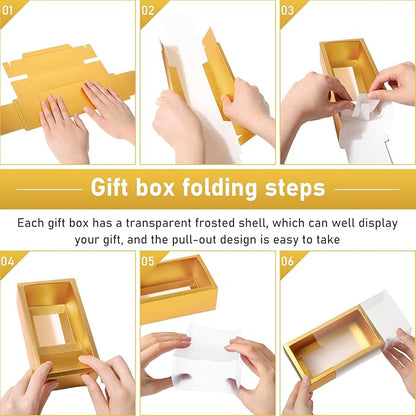Roowest 50 Sets Kraft Soap Boxes Rectangle Packaging Box with Window Homemade Gift Box with Blank Tags and Jute String for Jewelry Candy Wrapping Party Favor(6.3 x 3.5 x 2 Inch,Gold)