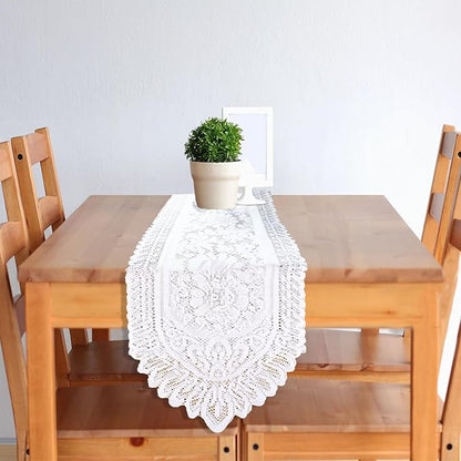 Tinsow 2 Pack Cotton Crochet Lace Rectangular Table Runner Dresser Scarf Doilies (White Style, 13" X 44")