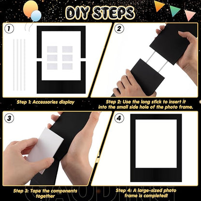 32 x 24 Inch Large Blank DIY Photo Booth Props Picture Frame Party Frame DIY Photo Booth Props Selfie for Birthday, Graduation, Christmas Holiday Party(Black,Vertical)