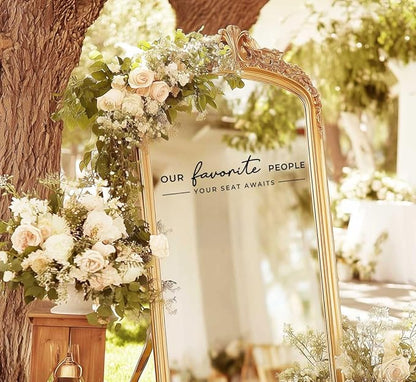 Our Favorite People Vinyl Decal, Please Find Your Seat Sign for Wedding Reception Wedding Vinyl Decal Seating Chart Sticker for Mirror, Your Seat Awaits (Black, Width 17 inch)