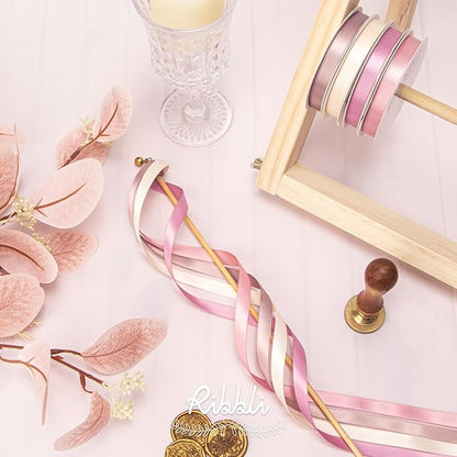 Ribbli Dusty Rose Satin Ribbon 3/8 Inch x 4 Rolls Total 40 Yards- Champagne Pink/Rose Gold/Rosy Mauve/Mauve Ribbon for Wrapping and Craft