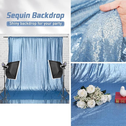 Eternal Beauty Baby Blue Sequin Backdrop, 8x8 Ft Glitter Background Curtains for Shimmer Photography Party Wedding Birthday Back Drop Decor