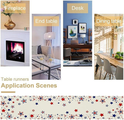 4th of July Table Runner, American Stars Patriotic Independence Day Table Runner for Indoor Outdoor Party Home Kitchen Dining Table Decor, Blue Red, 13x60inch