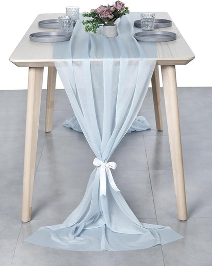 MDS Halloween Chiffon Table Runner - 10 Pack, 29 x 170 Inches, 14ft Each - Sheer Spooky Table Runners for Haunted House Parties, Trick-or-Treat Tables, Witchy Décor, Wedding & Events - Baby Blue