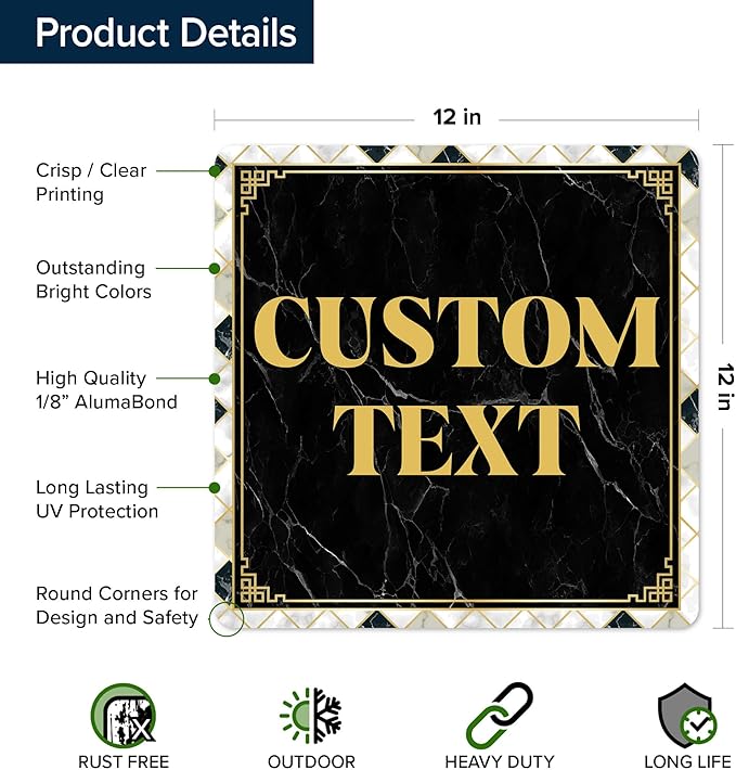 Custom Sign, Custom Street Sign, 11 Font Colors, 13 Font Styles, 4 Hole Options, 22 Sizes, 12x12 Inches, Rust Free DiBound, Fade Resistant, Made in USA by My Sign Center (Marble Tile)