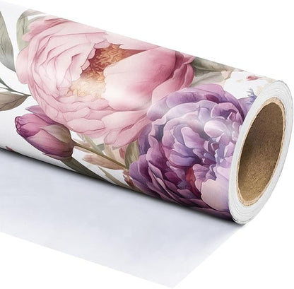 WRAPAHOLIC Floral Wrapping Paper Roll - Mini Roll - 17 Inch x 9.8 Feet - Purple Flower Wrapping Paper, Perfect for Girls Women Birthday, Wedding, Bridal Shower