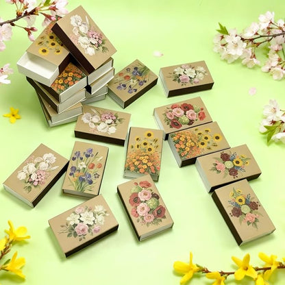 60pcs Flower Match Boxes, 2.25x1.42x0.59in Bulk Fall Spring Floral DIY Light Brown Storage Containers Holders Double-Sided Strikers Wedding Bridal Baby Shower Birthday Party Favor, No Matches Included