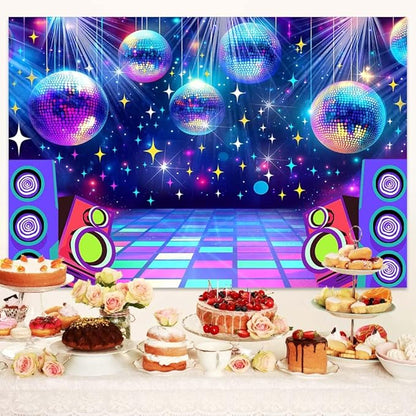 Dance Party Backdrop Retro 80s 90s Theme Stage Dance Ball Music Birthday Party Decoration DJ Photography Background 6 x 4 ft for Baby Shower Picture Photo Shoot Polyester Fabric,Multi1