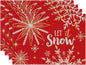 Artoid Mode Red Snowflake Let It Snow Winter Placemats for Dining Table, 12 x 18 Inch Seasonal Christmas Washable Table Mats Set of 4