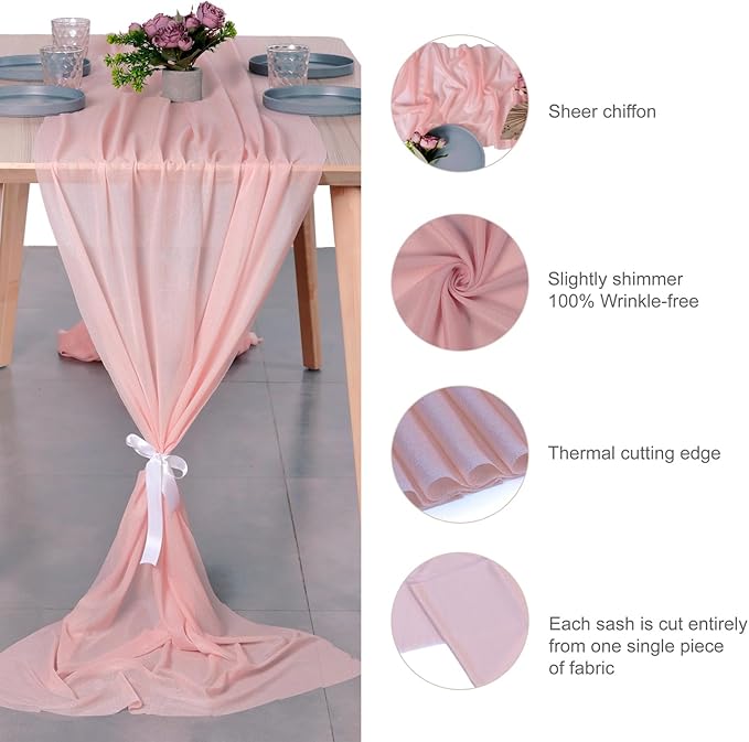 MDS Halloween Chiffon Table Runner - 20 Pack, 29 x 170 Inches, 14ft Each - Sheer Spooky Table Runners for Haunted House Parties, Trick-or-Treat Tables, Witchy Décor, Wedding & Events - Dusty Rose