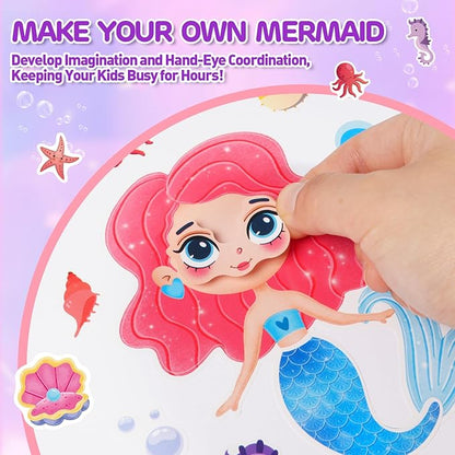 Aowplc 32 Sheets Mermaid Make‑A‑Face Stickers for Kids, Mermaid Party Favors for Girls, Birthday Crafts, Goodie Bag Stuffers