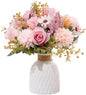 Epicpetal Fake Flowers in Vase, Artificial Pink Flowers in Vase for Decoration Faux Flowers Fake Floral for Home Decor Indoor Dining Table Centerpiece (Pink)