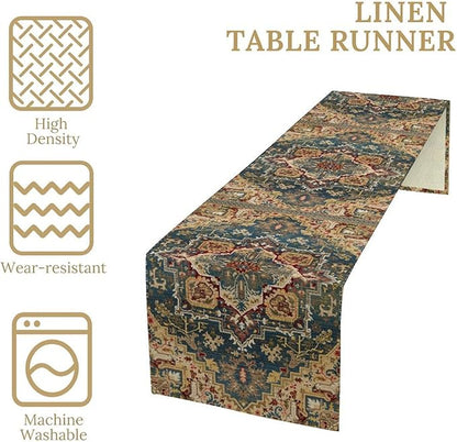 Boho Bohemia Style Table Runner, Country Rustic Farmhouse Vintahe Colorful Geometry Print Table Runner for Home Kitchen Dinner Party Holiday Decor, 13x60inch