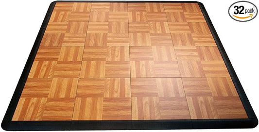 Big Floors 4X4OAKFLOOR Interlocking Lightweight Plastic Modular Dance Floor Kit (4' x 4'), Oak, 32 Piece