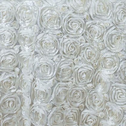 Efavormart 132" Wholesale Round Table Cover Ivory Grandiose Rosette 3D Satin Tablecloth for Wedding Party Event Decoration