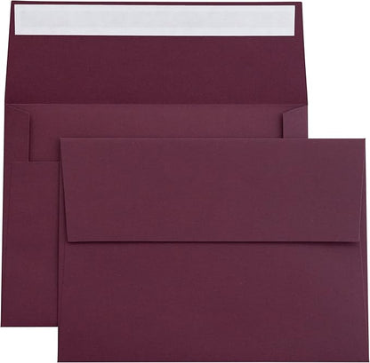 PONATIA 50PCS 5x7 Envelopes, Burgundy A7 Envelopes Self Seal for Weddings, Invitation Cards, Photos, Postcards, Greeting Cards Mailing, Baby Shower, Graduation, Christmas Gift Cards