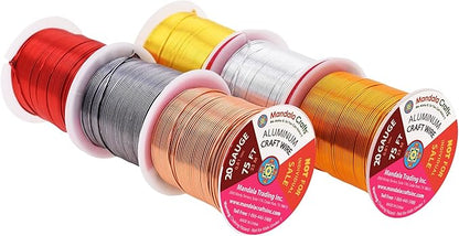 Mandala Crafts 20 Gauge Anodized Aluminum Craft Wire for Jewelry Making - 450 FT Colored Flexible Silver Copper Light Gold Gray Gold Red Wire - Bendable for Bonsai Armature Crafting Sculpting