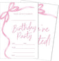 SIXEIGHT Pink Bow Birthday Invitations, Pink Ribbon Bow Birthday Party Invitations, 20 Party Invitations with Envelopes for Girls Boys, Birthday Party Favor & Decoration (4"x6")-A04