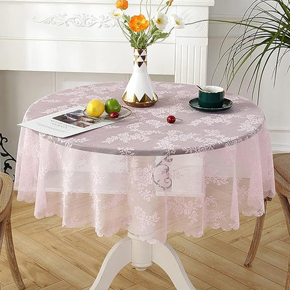 Jeloris Round Lace Tablecloth with Elegant Scalloped Bottom for Any Special Event Such as Wedding, Birthday Party, Baby Shower, Anniversary (60 inch, Style 2)