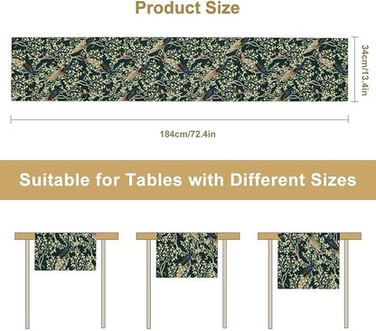 Peacock Table Runner,Retro Floral Plants Peacock Table Runner for Home Kitchen Dining Party Indoor Outdoor Decoration 13x120 Inch