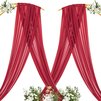 MLMC Red Wedding Arch Draping Fabric 2 Panels 29" x 20 FT Extra Long Gauze Drapes Sheer Backdrop Curtains 6.6 Yards Outdoor Drapery Panels for Wedding Baby Shower Party Ceiling Decoration