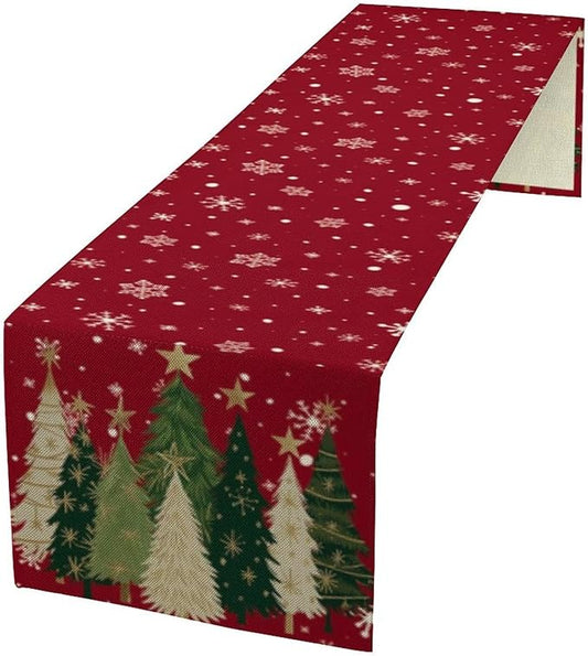 Merry Christmas Table Runner,Red Christmas Tree Snowflake Winter Seasonal Table Cloth Kitchen Dining Table Decoration for Home Party Decor 13x90 Inch