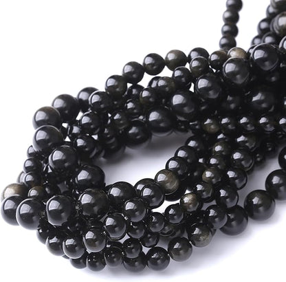 Gold Obsidian Stone Beads for Jewelry Making DIY Craft Gemstone Beads Kit (6mm, 60pcs) Cosmic Crystal Pebbles for Bracelets, Necklaces, Home Decor