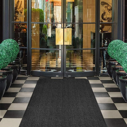 House, Home and More Indoor Outdoor Double-Ribbed Carpet Runner with Skid-Resistant Rubber Backing - Smokey Black - 4 Feet x 20 Feet