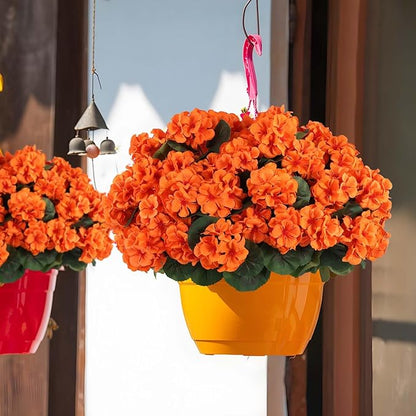 Hananona 12 Pcs Artificial Geranium Flowers for Outdoors Geranium Silk Orange Flower Outdoor UV Resistant Patio Plants Faux Autumn Flowers for Fall Home Kitchen Table Centerpieces (12, Orange)