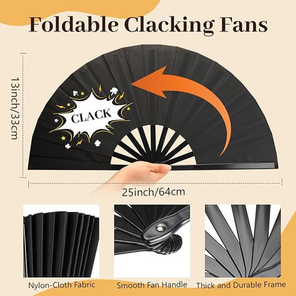 4PCS Large Chinese Folding Fans with 4 Fan Sleeves, Chinese Kung Fu Tai Chi Fans, Clacking Fans for Line Dancing, Popping Fans for Line Dancing for Adult(Black)