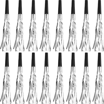 Skylety 24 Pcs Noise Makers Party Favors Silver Blowers Glitter Noise Makers for Sporting Events Fun Party Horns Metallic Fringed Blowers for Birthday Supplies