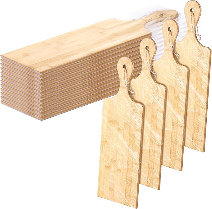 Patelai 12 Packs Wooden Cutting Board Set with Handles Large Kitchen Serving Plain Chopping Board Bulk Gifts for Mom for Vegetables Meat Pizza Cheese Fruit Bread(Bamboo,17 x 6 Inch)