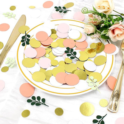 300PC Sage Green Gold Pink Round Dots Confetti for Girl Baby Shower Decorations Greenery Eucalyptus Scatter Birthday Decorations for Women Bridal Shower Wedding Confetti Party Decor Supplies