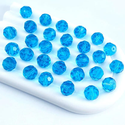 50 PCS 10mm Crystal Glass Beads Round Multiple Faceted Loose Spacer Glass Beads for DIY Handcrafte Bracelet Necklace Earring Jewelry Making(Aquamarine)