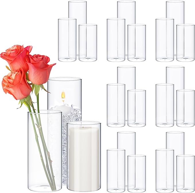 Sawysine 30 Pcs Glass Cylinder Vases 2.5''/2.95''/3.9'' Diameter Clear Flowers Vase Hurricane Floating Candles Holders for Table Centerpieces (2.5 x 5 in,2.5 x 6 in,2.5 x 8 in)