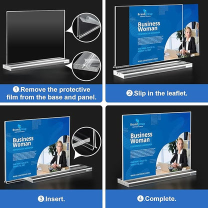 Acrylic Sign Holder 6x4,6 Pack Clear Sign Holder Double Sided Table Menu Horizontal Desktop Display Stand Paper Flyer Holder Tabletop Sign Holder Suitable for Restaurants, Office, Store, Hotels