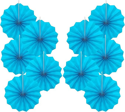 BARTHEW Blue Hanging Paper Fans,Blueaccessories Paper Decorations for Party,Blue Harmony Classroom Decorations,Party Decorations for Boys 8in Hanging Paper Fans 30 Color DIY Set (Sky Blue)