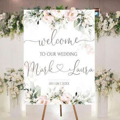 Personalized Welcome To Our Wedding Sign, Wedding Decorations, Flowers Wedding Sign #3, Vesion 3